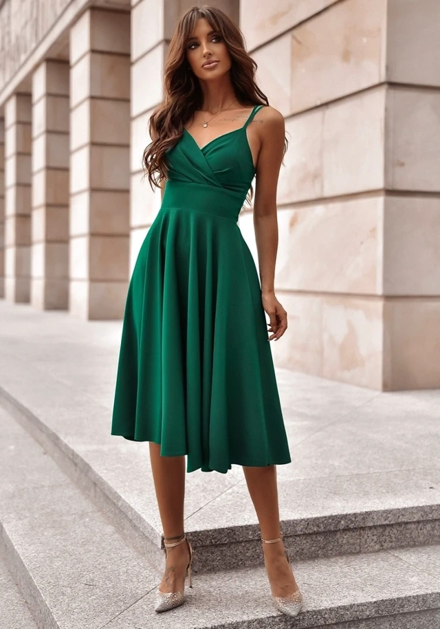 DUET - SUKIENKA TIFANI MIDI BUTELKOWA ZIELEŃ