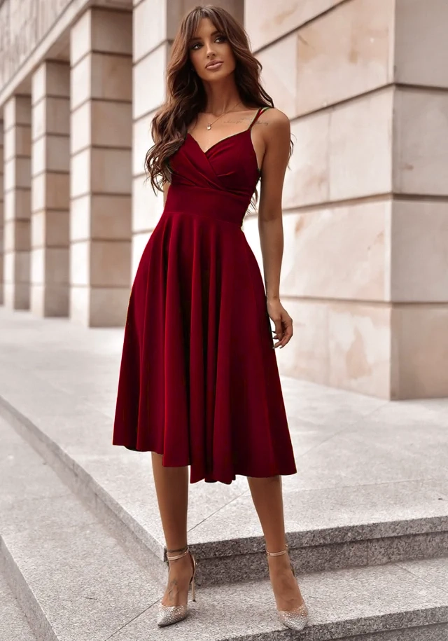 DUET - SUKIENKA TIFANI MIDI BORDOWA