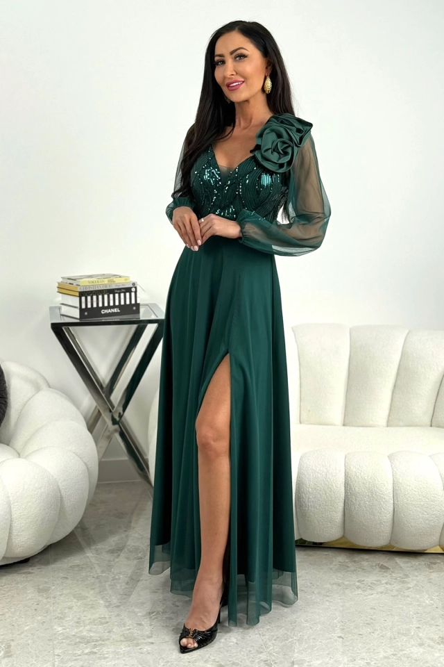 ELIZABETH TIULOWA SUKIENKA MAXI STELLA Z RÓŻĄ BUTELKOWA ZIELEŃ