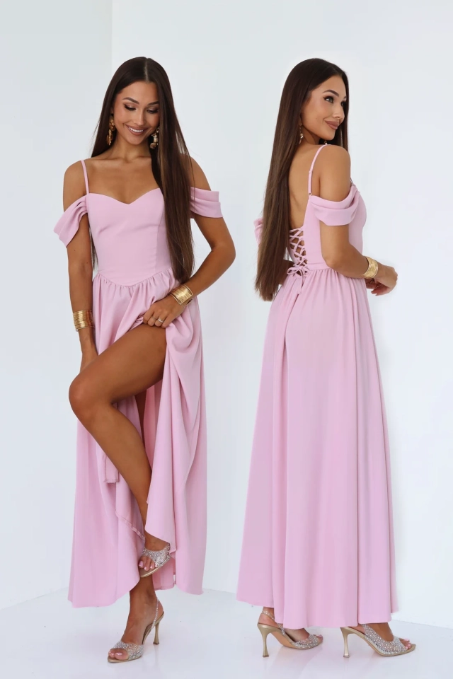 SUKIENKA MAXI BIANKA Z BASKIJSKĄ TALIĄ PUDROWY RÓŻ