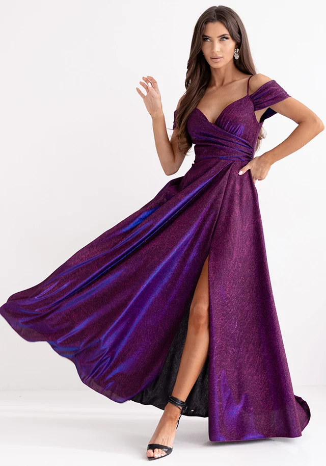 sukienka duet valentina maxi opadajace ramiaczka fiolet-granat.webp